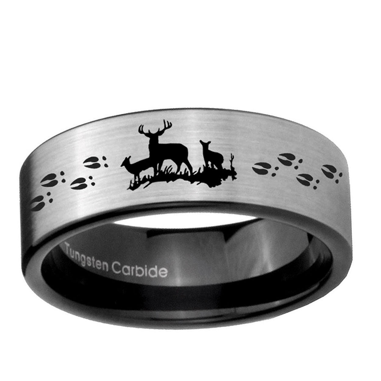 6mm Deer Hunting Pipe Cut Brushed Silver Tungsten Ring