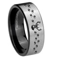8mm Deer Antler Pipe Cut Brushed Silver Tungsten Ring