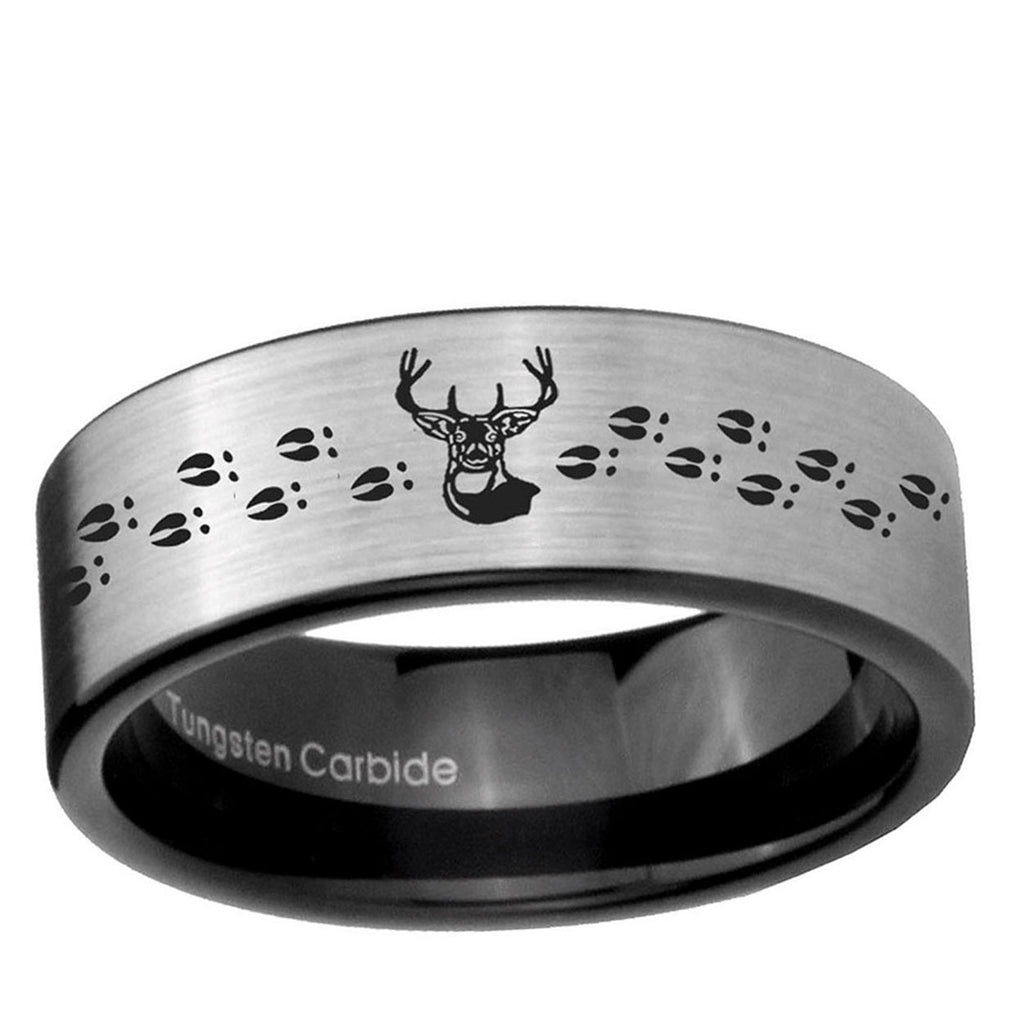 6mm Deer Antler Pipe Cut Brushed Silver Tungsten Ring
