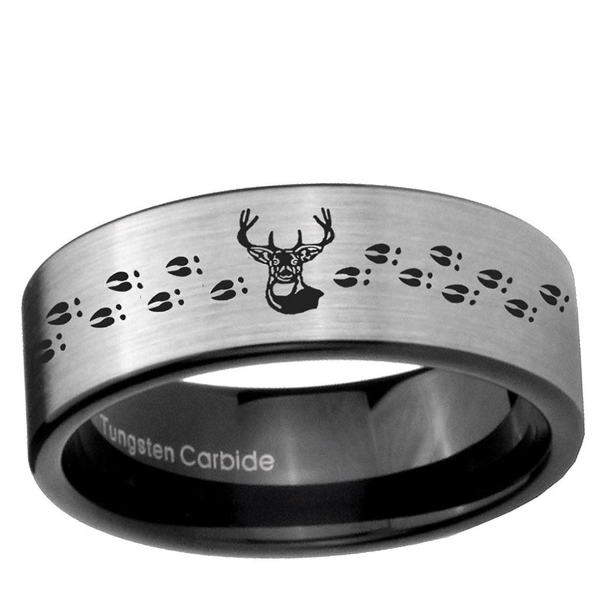 6mm Deer Antler Pipe Cut Brushed Silver Tungsten Ring