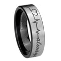 8mm Heart Beat forever Heart always Pipe Cut Silver Tungsten Band