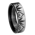 8mm Hearts Crowns Pipe Cut Brushed Silver Tungsten Ring