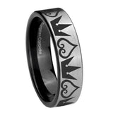 8mm Hearts and Crowns Pipe Cut Brushed Silver Tungsten Carbide Engagement Ring