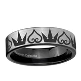 6, 8mm Hearts and Crowns Pipe Cut Brushed Silver Tungsten Ring