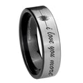 8mm Sound Wave, I love you more Pipe Cut Silver Tungsten Ring