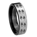8mm Deer Tracks Pipe Cut Brushed Silver Tungsten Mens Ring