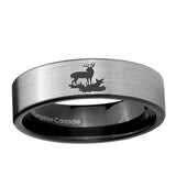6, 8mm Deer Hunting Pipe Cut Brushed Silver Tungsten Carbide Mens Bands Ring