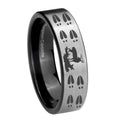 8mm Deer Hunting Tracks Pipe Cut Brushed Silver Tungsten Band