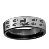 6, 8mm Deer Hunting Tracks Pipe Cut Brushed Silver Tungsten Ring