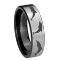 8mm Dolphins Pipe Cut Brushed Silver Tungsten Promised Band