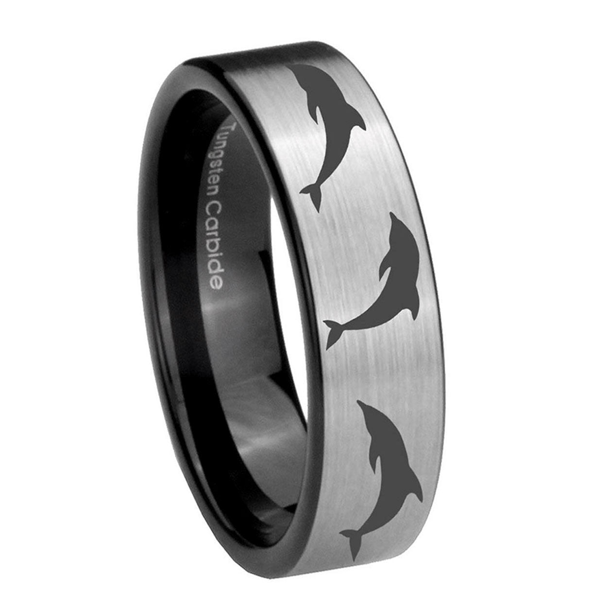 8mm Dolphins Pipe Cut Brushed Silver Tungsten Promised Band