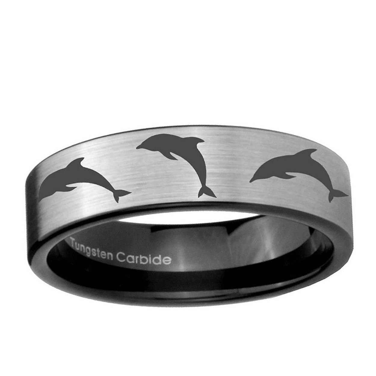6mm Dolphins Pipe Cut Brushed Silver Tungsten Promised Band
