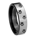 8mm Paw Print Pipe Cut Brushed Silver Tungsten Promised Band