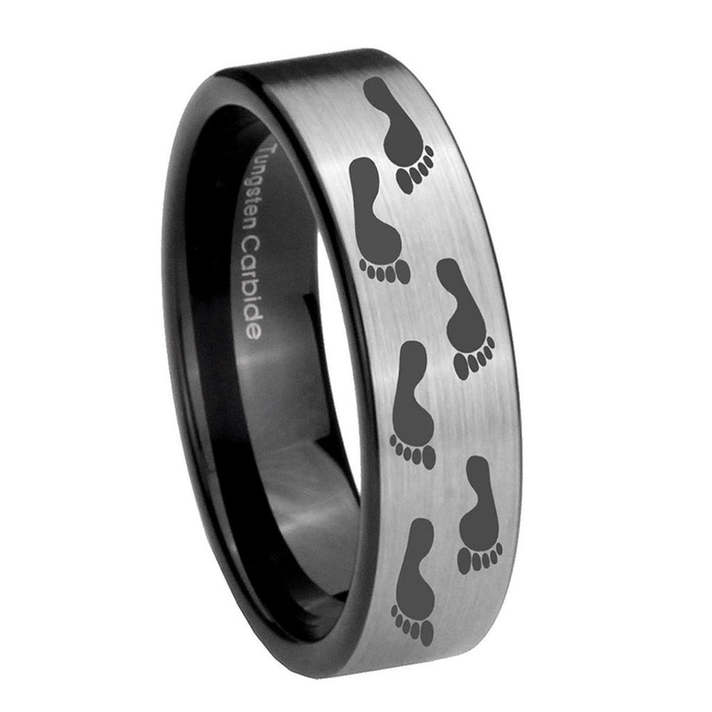 8mm Foot Print Pipe Cut Brushed Silver Tungsten Ring