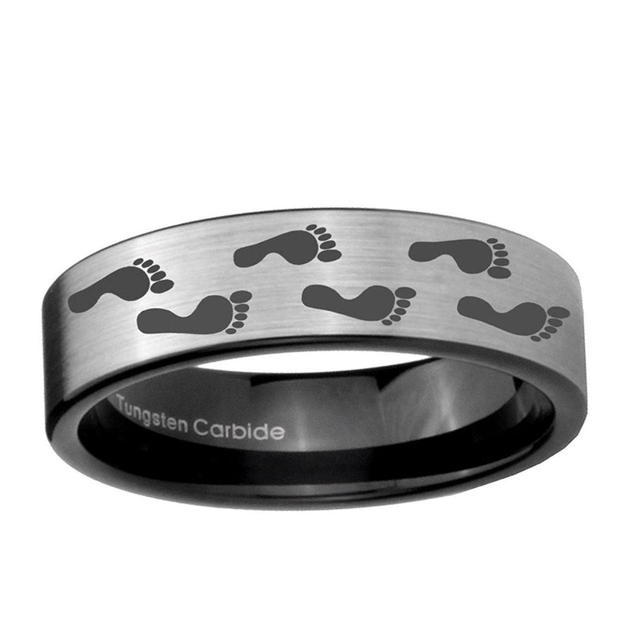 6mm Foot Print Pipe Cut Brushed Silver Tungsten Ring