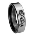 8mm Dragon Pipe Cut Brushed Silver Tungsten Men's Ring