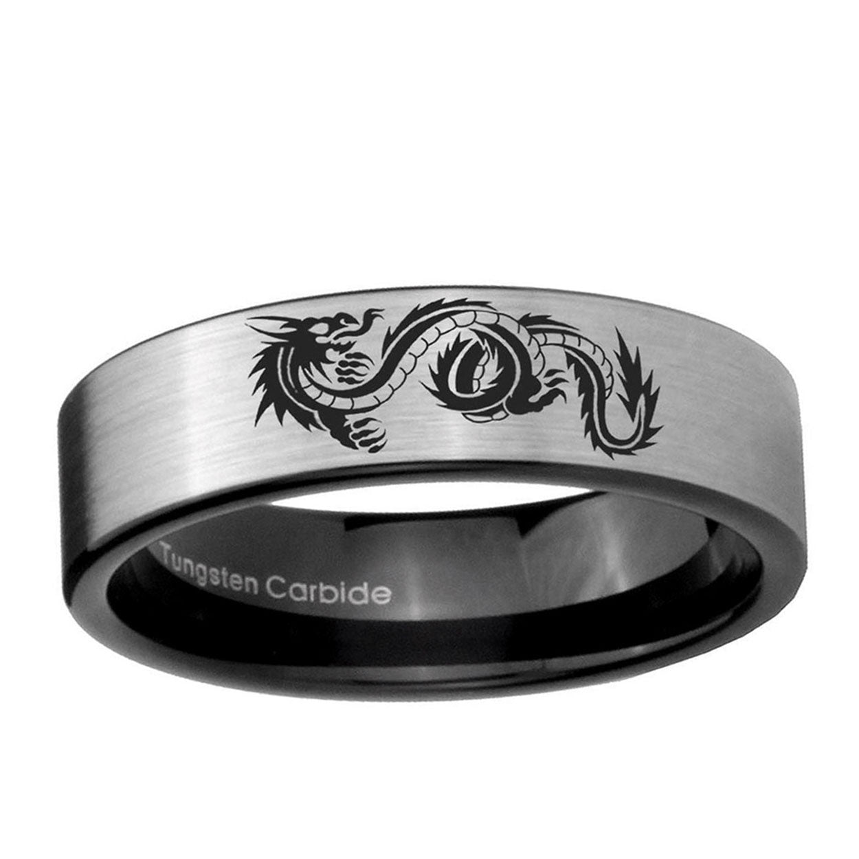 6mm Dragon Pipe Cut Brushed Silver Tungsten Men's Ring