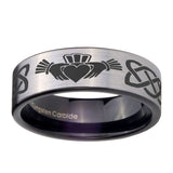 8mm-Irish-Claddagh-Pipe-Cut-Brushed-Silver-Tungsten-Carbide-Mens-Anniversary-Ring