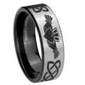 8mm Irish Claddagh Pipe Cut Brushed Silver Tungsten Ring