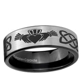 6, 8mm Irish Claddagh Pipe Cut Brushed Silver Tungsten Ring