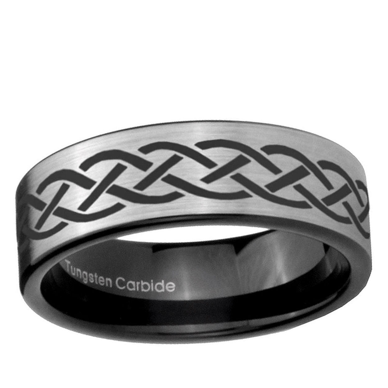 6mm Celtic Knot Pipe Cut Brushed Silver Tungsten Ring
