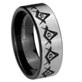 8mm Masonic Square Compass Pipe Cut Silver Tungsten Ring