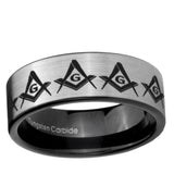 6, 8mm Masonic Square and Compass Pipe Cut Brushed Silver Tungsten Custom Ring for Men