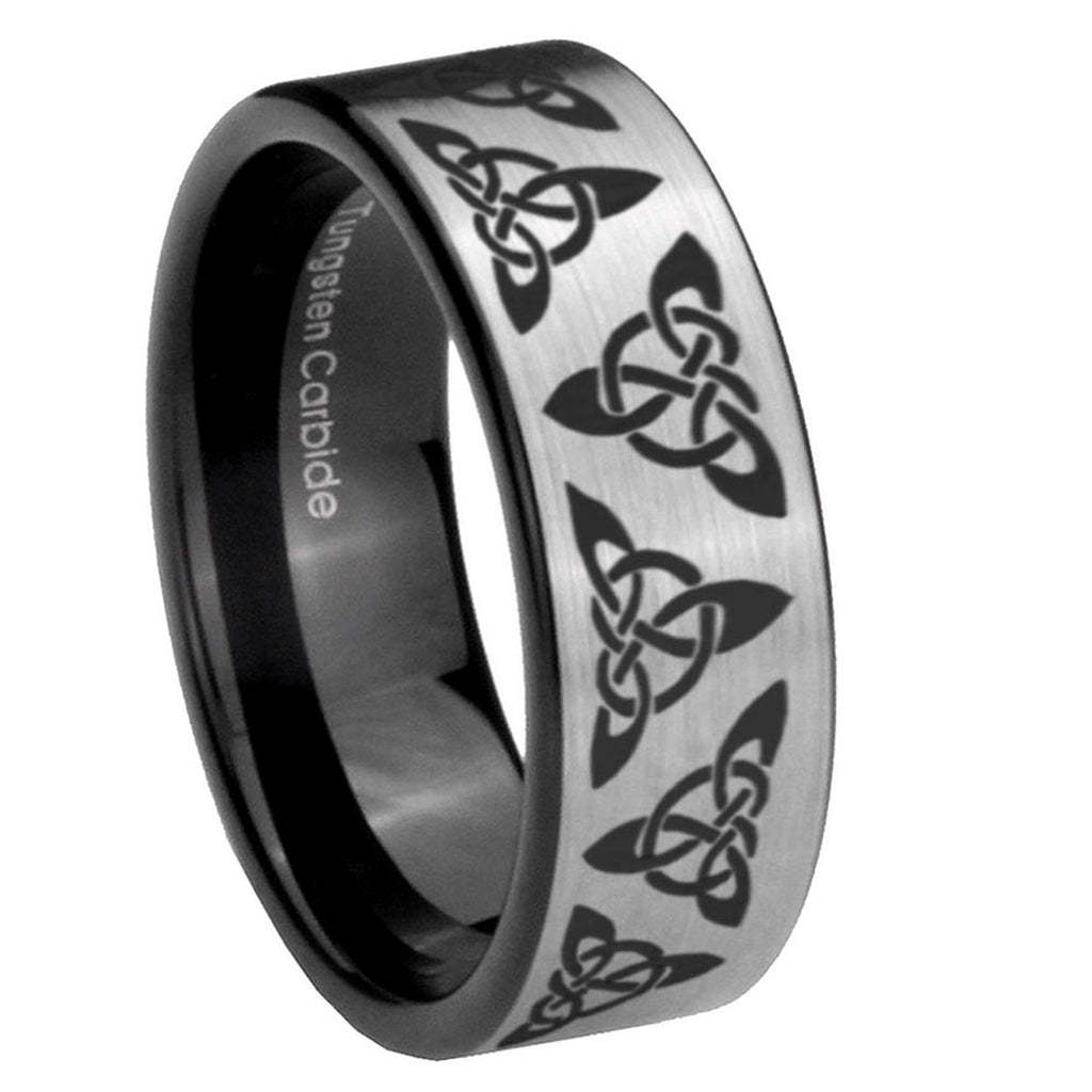 8mm Celtic Knot Pipe Cut Brushed Silver Tungsten Ring