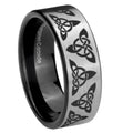 8mm Celtic Knot Pipe Cut Brushed Silver Tungsten Ring