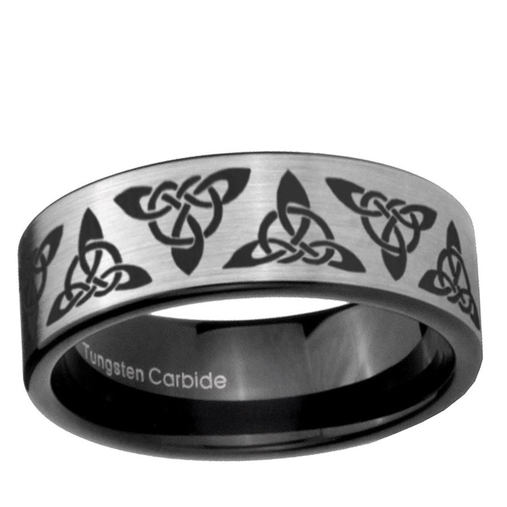 6mm Celtic Knot Pipe Cut Brushed Silver Tungsten Ring