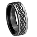 8mm Celtic Knot Pipe Cut Brushed Silver Tungsten Ring