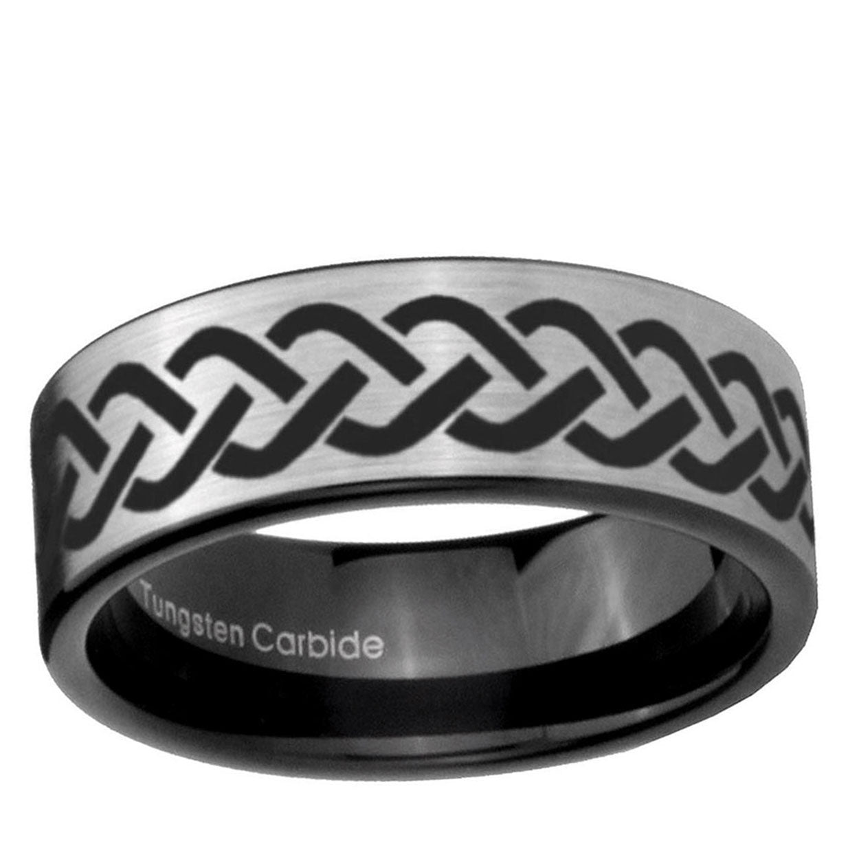 6mm Laser Celtic Knot Pipe Cut Brushed Silver Tungsten Ring