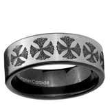 6, 8mm Medieval Cross Pipe Cut Brushed Silver Tungsten Custom Ring for Men