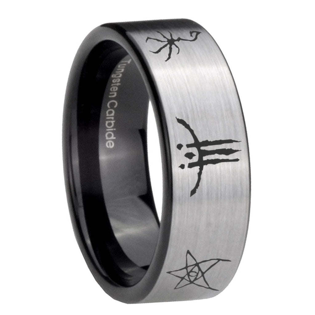 8mm Blackborne Caryll Runes Pipe Cut Silver Man Wedding Gift