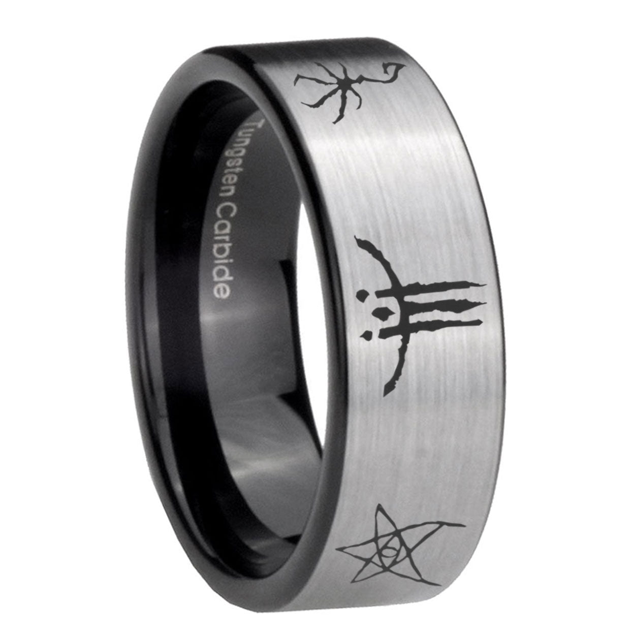 8mm Blackborne Caryll Runes Pipe Cut Silver Man Wedding Gift