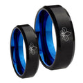 Fleur De Lis Bevel Blue Tungsten Bridal Set Ring