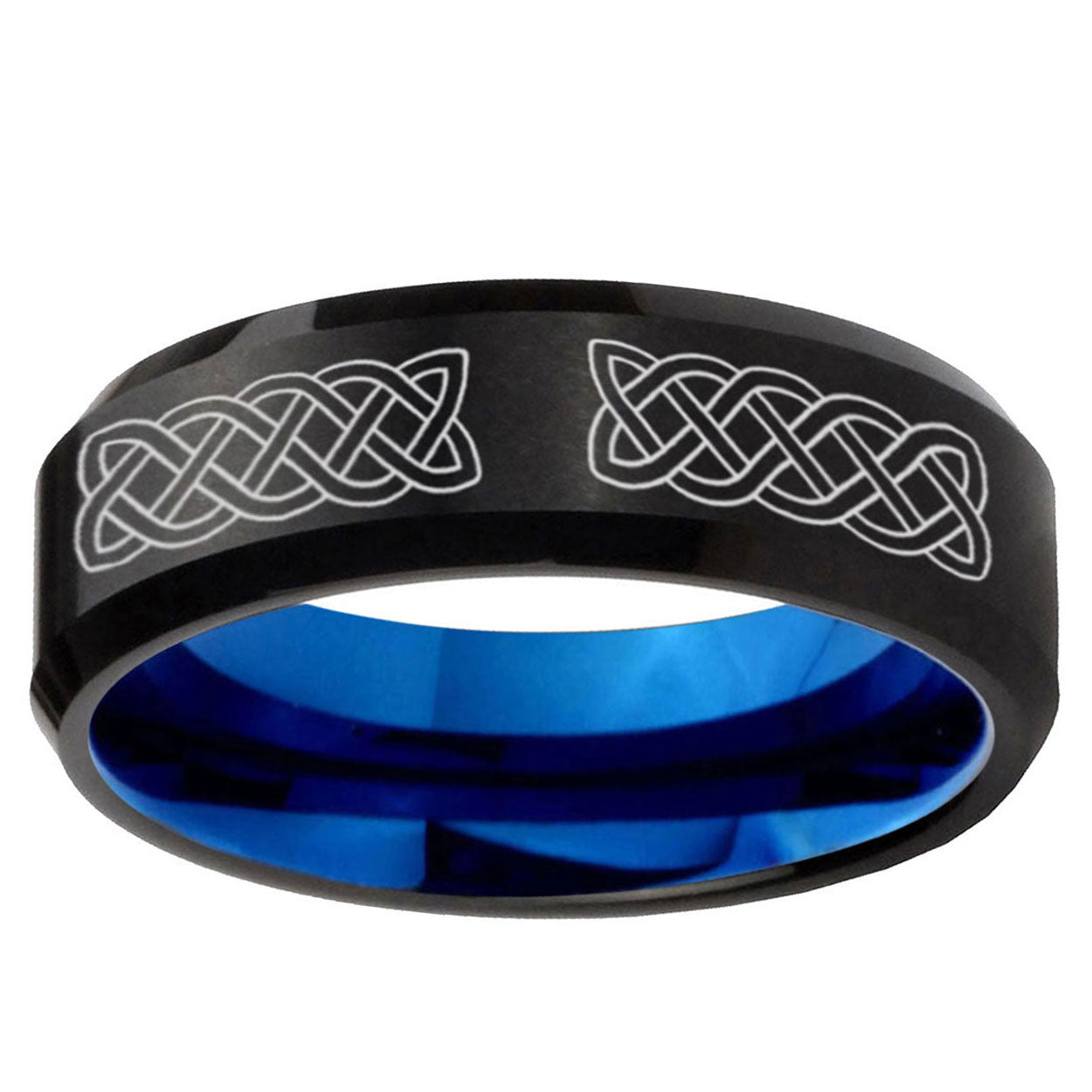 5mm Celtic knot Two-Tone Beveled Black Blue Tungsten Promised Ring