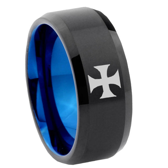 10mm-Maltese-Cross-Bevel-Tungsten-Carbide-Blue-Wedding-Ring