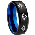 8mm Master Masonic Two-Tone Beveled Black Blue Tungsten Promised Ring