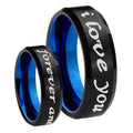 8mm I Love You Forever and ever Two-Tone Beveled Black Blue Tungsten Promised Ring