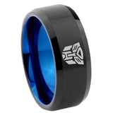 8mm Transformers Autobot Beveled Edge Blue Black Tungsten Ring
