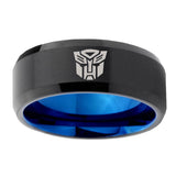 5, 8mm Transformers Autobot Beveled Edge Blue Black Tungsten Ring