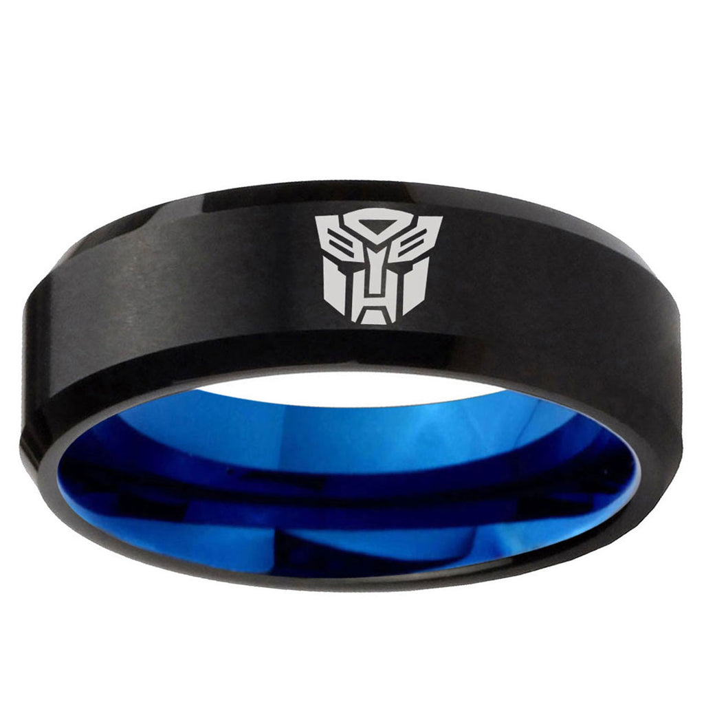 5mm Transformers Autobot Two-Tone Beveled Black Blue Tungsten Promised Ring