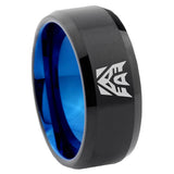 8mm Decepticon Transformers Beveled Edge Blue Black Wedding Band For Men