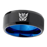 5, 8mm Decepticon Transformers Beveled Edge Blue Black Wedding Band For Men