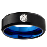 5mm Chief Master Sergeant Vector Beveled Blue and Black Tungsten Mens Ring