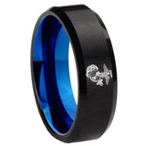 8mm Marine Beveled Edge Blue and Black Tungsten Carbide Wedding Band Ring