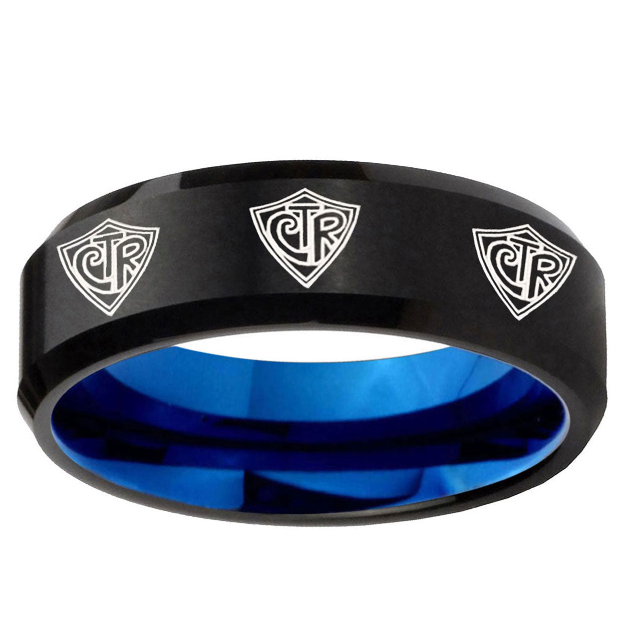 5mm Multiple CTR Two-Tone Beveled Black Blue Tungsten Promised Ring