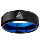 5mm Seeing Eye of God Beveled Edge Blue and Black finished Mens Rings Tungsten