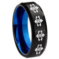 8mm Multi Fleur Delis Two-Tone Beveled Black Blue Tungsten Promised Ring